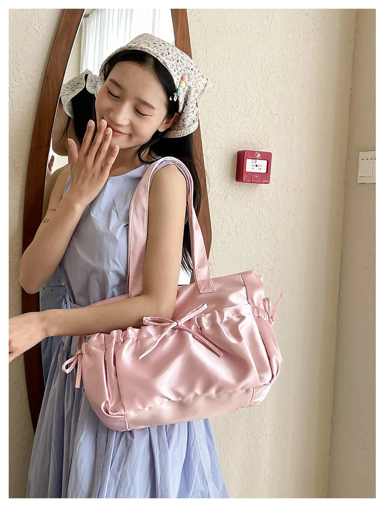 Cottage Core Elegant Bow Totebag 40X10X25cm by The Kawaii Shoppu | The Kawaii Shoppu