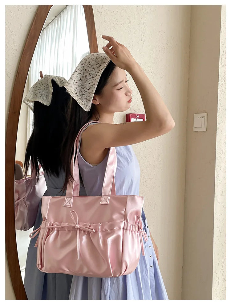 Cottage Core Elegant Bow Totebag 40X10X25cm by The Kawaii Shoppu | The Kawaii Shoppu