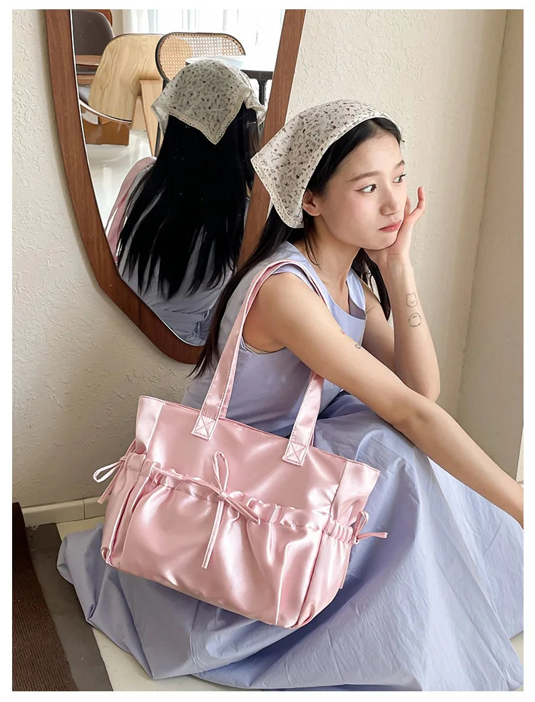 Cottage Core Elegant Bow Totebag 40X10X25cm by The Kawaii Shoppu | The Kawaii Shoppu