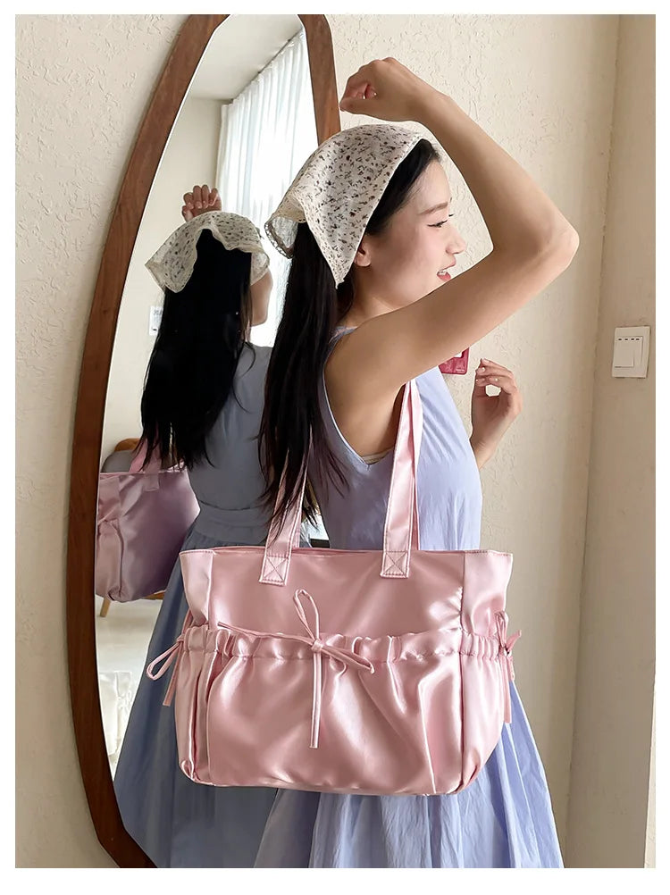 Cottage Core Elegant Bow Totebag 40X10X25cm by The Kawaii Shoppu | The Kawaii Shoppu
