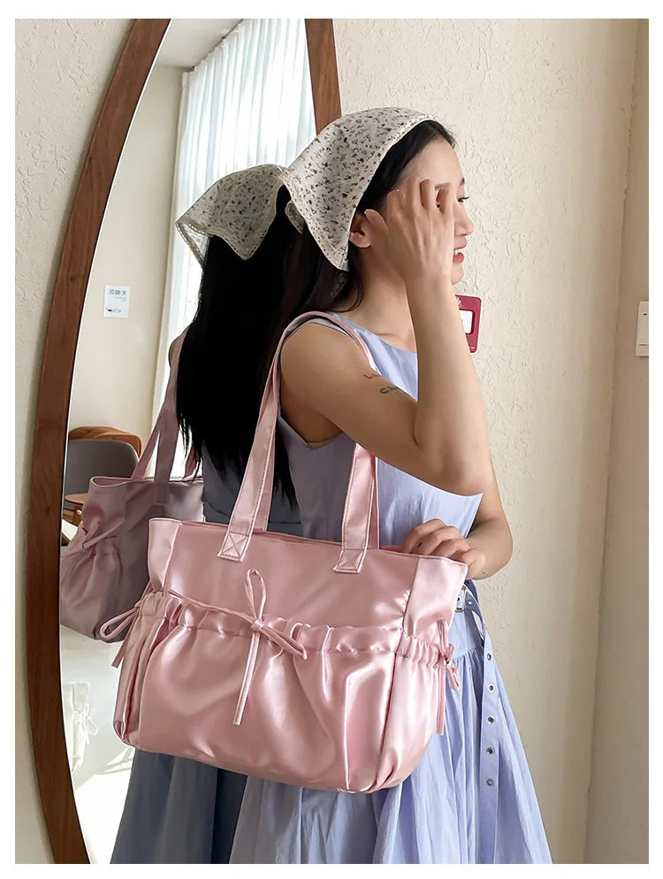 Cottage Core Elegant Bow Totebag 40X10X25cm by The Kawaii Shoppu | The Kawaii Shoppu