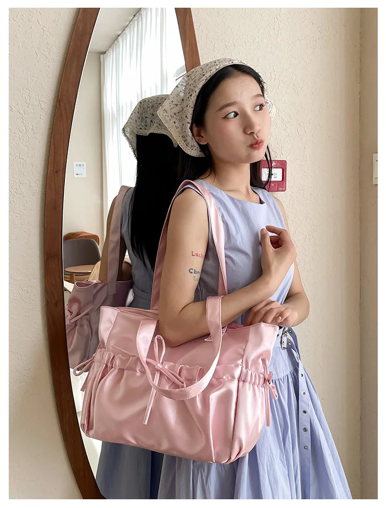 Cottage Core Elegant Bow Totebag 40X10X25cm by The Kawaii Shoppu | The Kawaii Shoppu