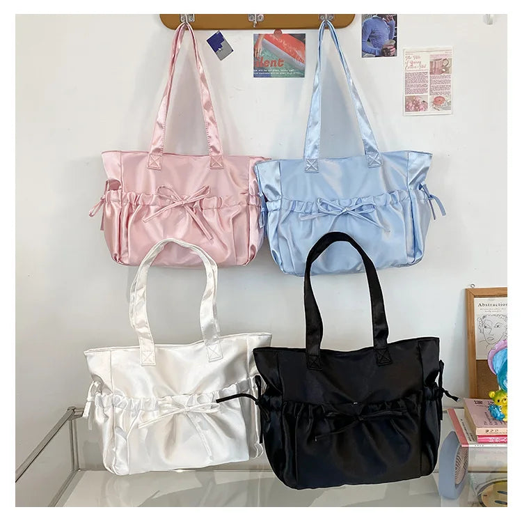 Cottage Core Elegant Bow Totebag 40X10X25cm by The Kawaii Shoppu | The Kawaii Shoppu