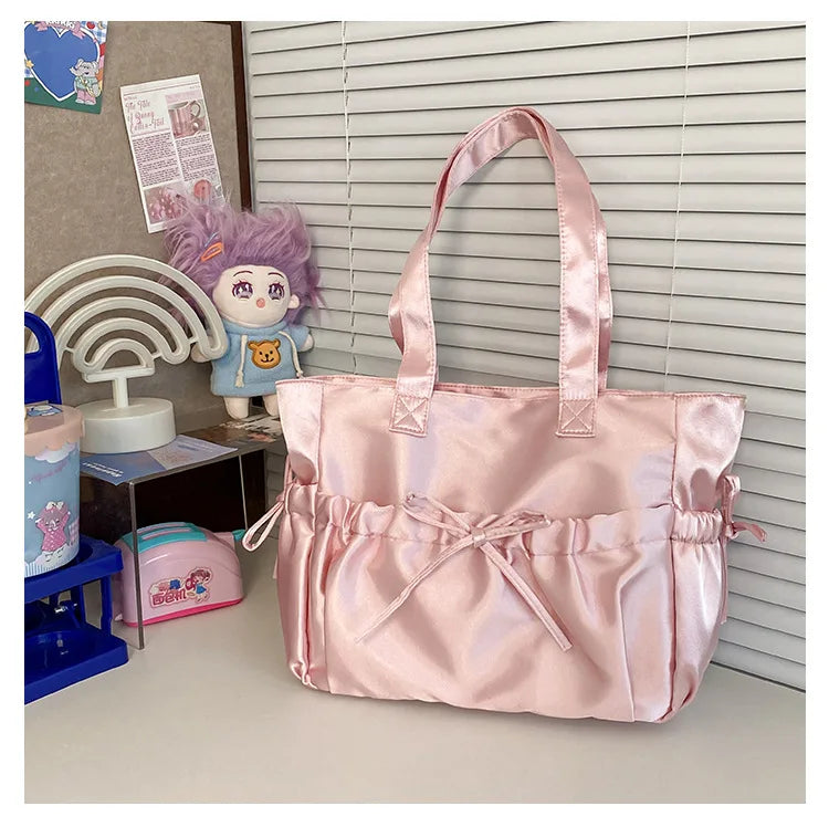 Cottage Core Elegant Bow Totebag 40X10X25cm by The Kawaii Shoppu | The Kawaii Shoppu