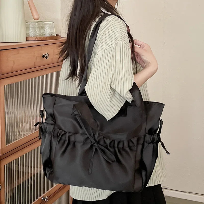 Cottage Core Elegant Bow Totebag 40X10X25cm by The Kawaii Shoppu | The Kawaii Shoppu