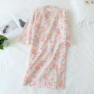 Cotton Cherry Blossom Kimono Robe – Women’s Lightweight Summer Nightgown