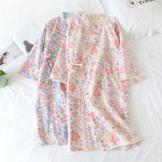 Cotton Cherry Blossom Kimono Robe – Women’s Lightweight Summer Nightgown