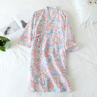 Cotton Cherry Blossom Kimono Robe – Women’s Lightweight Summer Nightgown