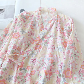 Cotton Cherry Blossom Kimono Robe – Women’s Lightweight Summer Nightgown