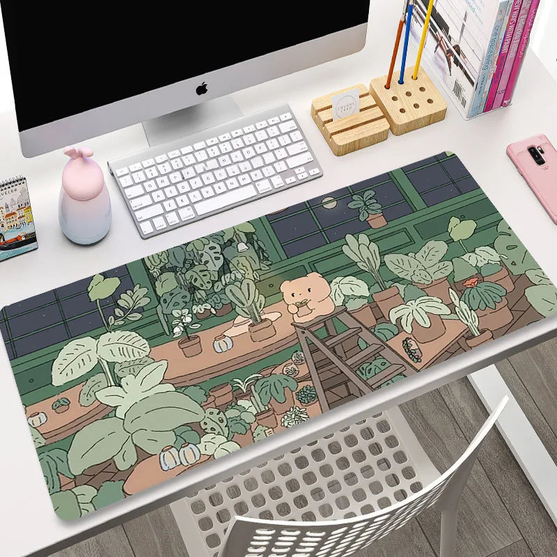 Cozy Bear Nightime Green Aesthetic Large Gaming Desk Mat Mousepad S-XXL Desk Mat Home Decor by The Kawaii Shoppu | The Kawaii Shoppu