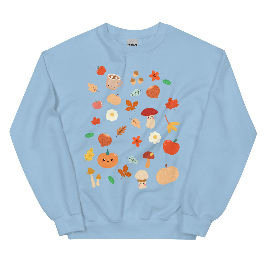 Cozy Fall Kawaii Print Sweater Light Blue S by The Kawaii Shoppu | The Kawaii Shoppu
