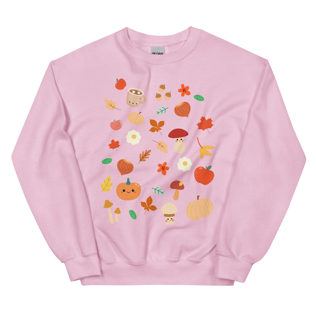 Cozy Fall Kawaii Print Sweater Light Pink S by The Kawaii Shoppu | The Kawaii Shoppu