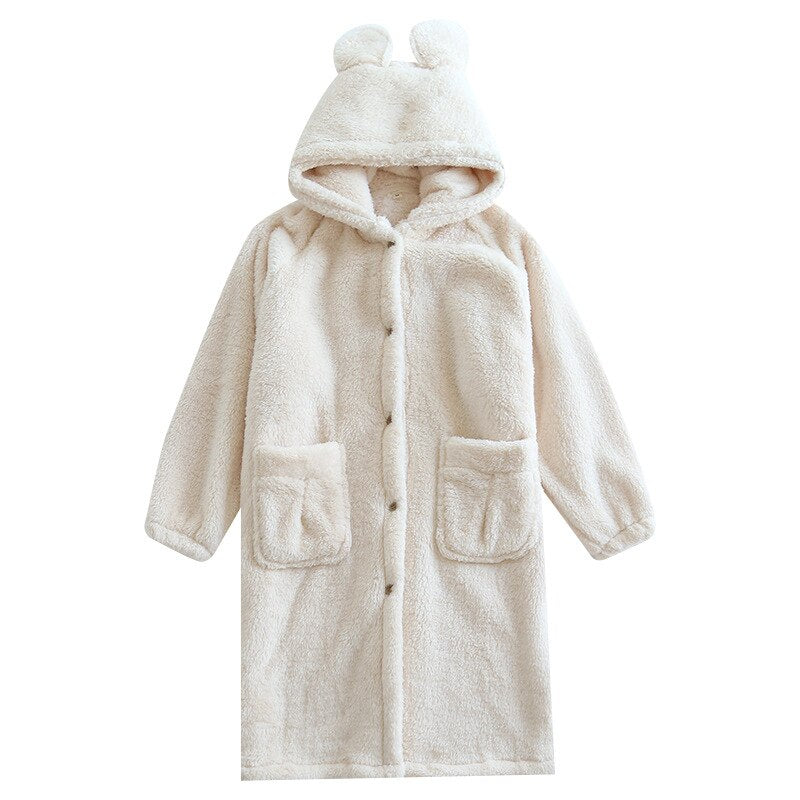 Cozy Kawaii Bear Fluffy Plush Hoodie Coat Ivory M Clothing and Accessories by The Kawaii Shoppu | The Kawaii Shoppu