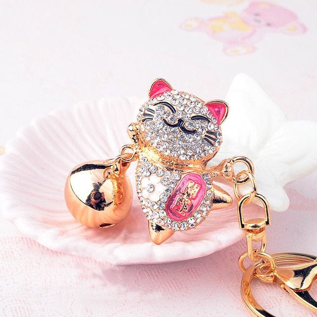 Crystal Gem Maneki Neko Keyring fushia null The Kawaii Shoppu