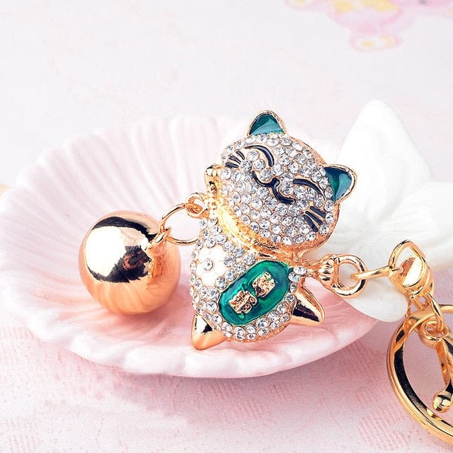 Crystal Gem Maneki Neko Keyring green null The Kawaii Shoppu