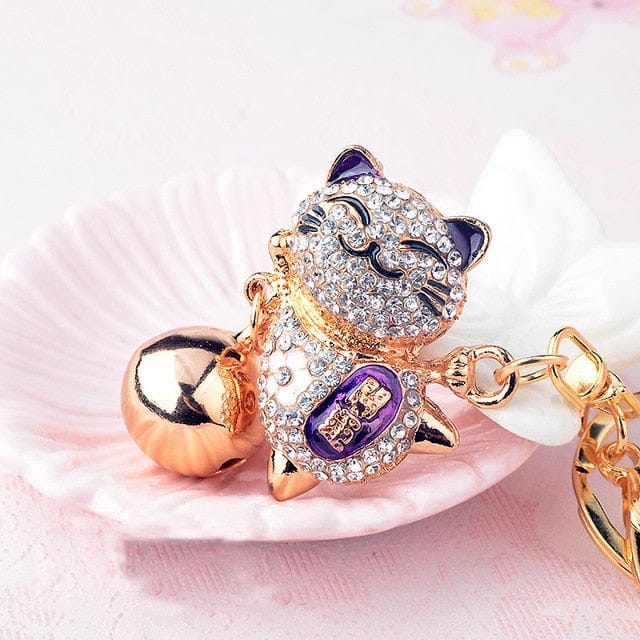 Crystal Gem Maneki Neko Keyring purple null The Kawaii Shoppu