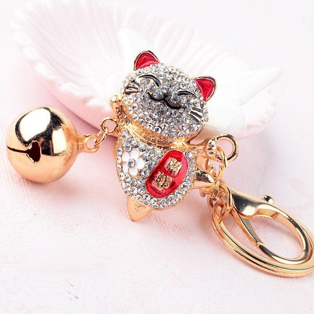 Crystal Gem Maneki Neko Keyring red null The Kawaii Shoppu