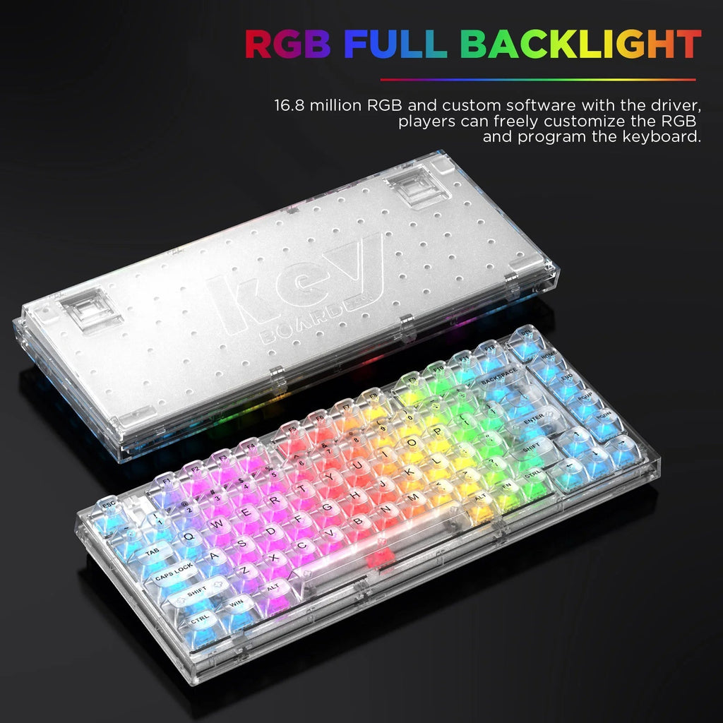 Crystal X75 Wired 82 Keys Hot Swap Mechanical Keyboard Transparent White Keyboard by The Kawaii Shoppu | The Kawaii Shoppu