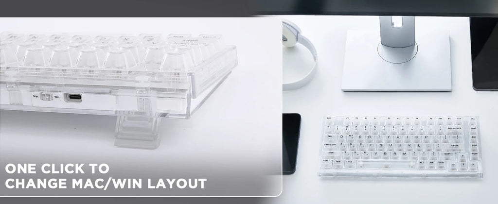 Crystal X75 Wired 82 Keys Hot Swap Mechanical Keyboard Transparent White Keyboard by The Kawaii Shoppu | The Kawaii Shoppu