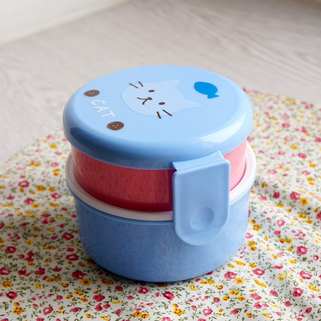 Cute Animal Double-layer Round Mini Lunch Bento Box Blue Home & Kitchen by The Kawaii Shoppu | The Kawaii Shoppu