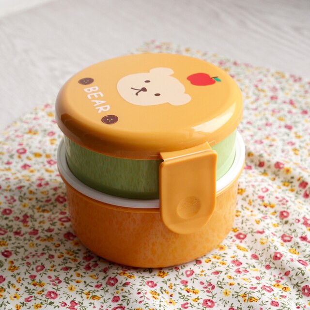 Cute Animal Double-layer Round Mini Lunch Bento Box Orange Home & Kitchen by The Kawaii Shoppu | The Kawaii Shoppu