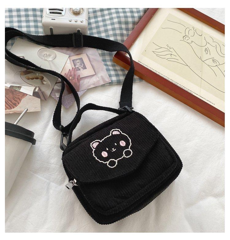 Cute Bear Aesthetic Mini Corduroy Shoulder Bag Bags by The Kawaii Shoppu | The Kawaii Shoppu