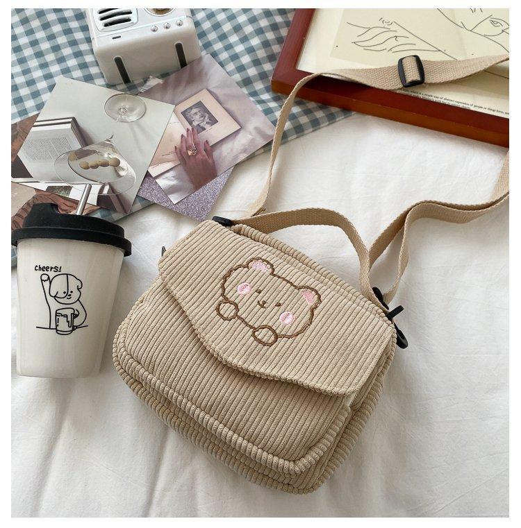 Cute Bear Aesthetic Mini Corduroy Shoulder Bag Bags by The Kawaii Shoppu | The Kawaii Shoppu