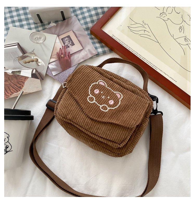 Cute Bear Aesthetic Mini Corduroy Shoulder Bag Bags by The Kawaii Shoppu | The Kawaii Shoppu