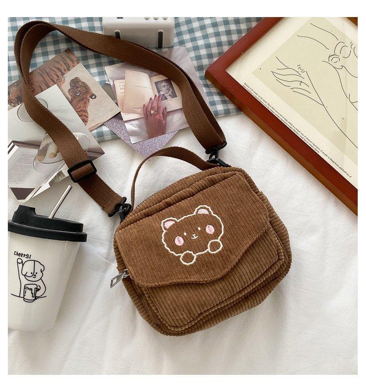 Cute Bear Aesthetic Mini Corduroy Shoulder Bag Bags by The Kawaii Shoppu | The Kawaii Shoppu