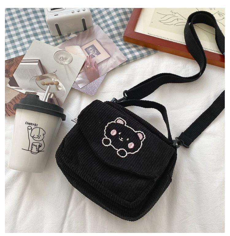 Cute Bear Aesthetic Mini Corduroy Shoulder Bag Bags by The Kawaii Shoppu | The Kawaii Shoppu