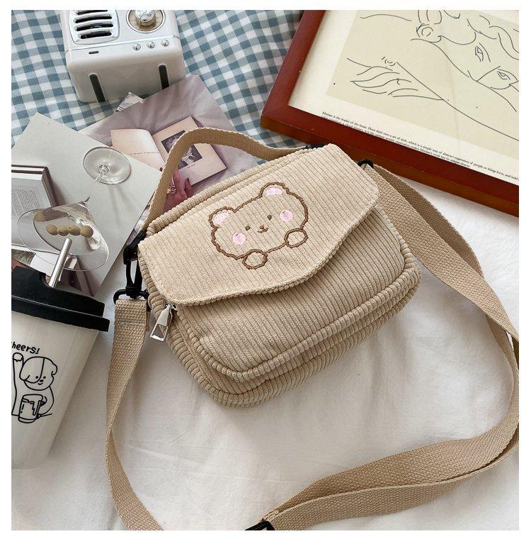 Cute Bear Aesthetic Mini Corduroy Shoulder Bag Bags by The Kawaii Shoppu | The Kawaii Shoppu