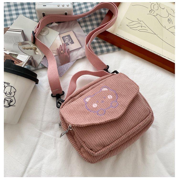 Cute Bear Aesthetic Mini Corduroy Shoulder Bag Bags by The Kawaii Shoppu | The Kawaii Shoppu