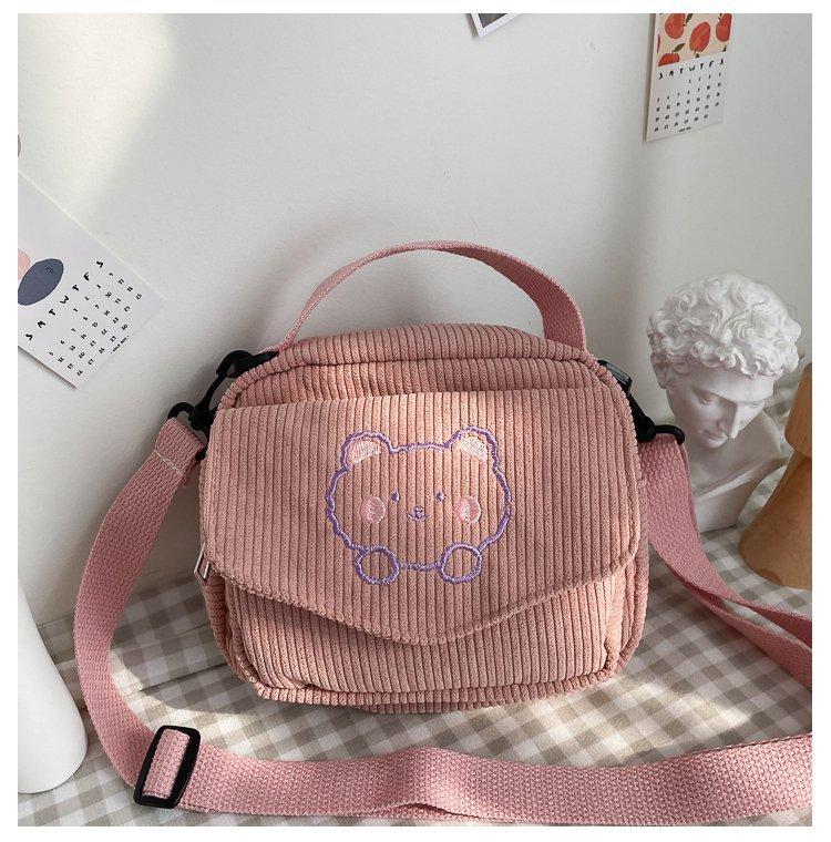 Cute Bear Aesthetic Mini Corduroy Shoulder Bag Bags by The Kawaii Shoppu | The Kawaii Shoppu