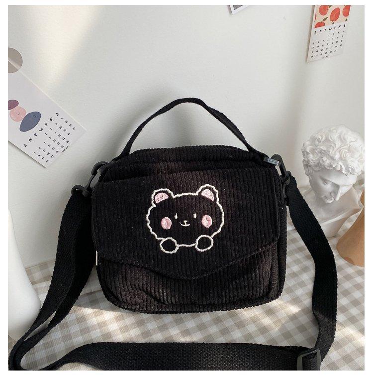 Cute Bear Aesthetic Mini Corduroy Shoulder Bag Bags by The Kawaii Shoppu | The Kawaii Shoppu