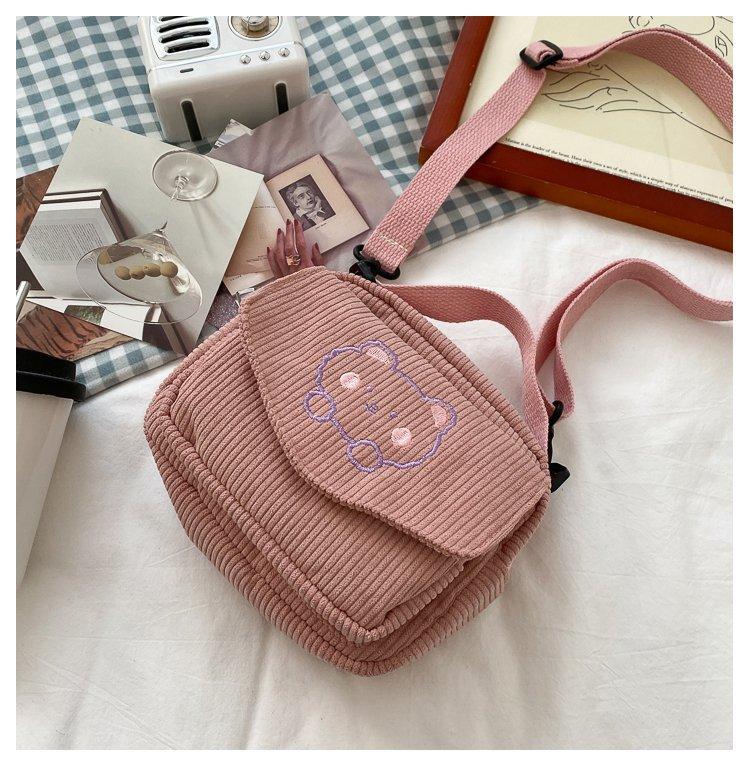 Cute Bear Aesthetic Mini Corduroy Shoulder Bag Bags by The Kawaii Shoppu | The Kawaii Shoppu