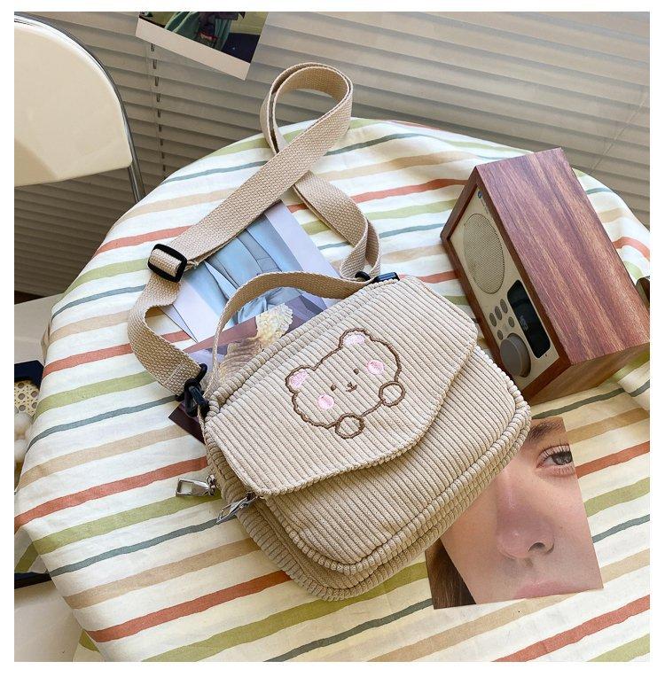 Cute Bear Aesthetic Mini Corduroy Shoulder Bag Bags by The Kawaii Shoppu | The Kawaii Shoppu