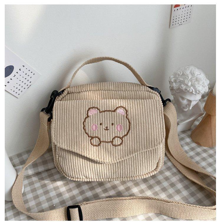 Cute Bear Aesthetic Mini Corduroy Shoulder Bag Bags by The Kawaii Shoppu | The Kawaii Shoppu