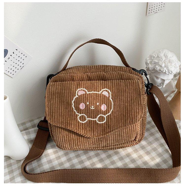 Cute Bear Aesthetic Mini Corduroy Shoulder Bag Bags by The Kawaii Shoppu | The Kawaii Shoppu