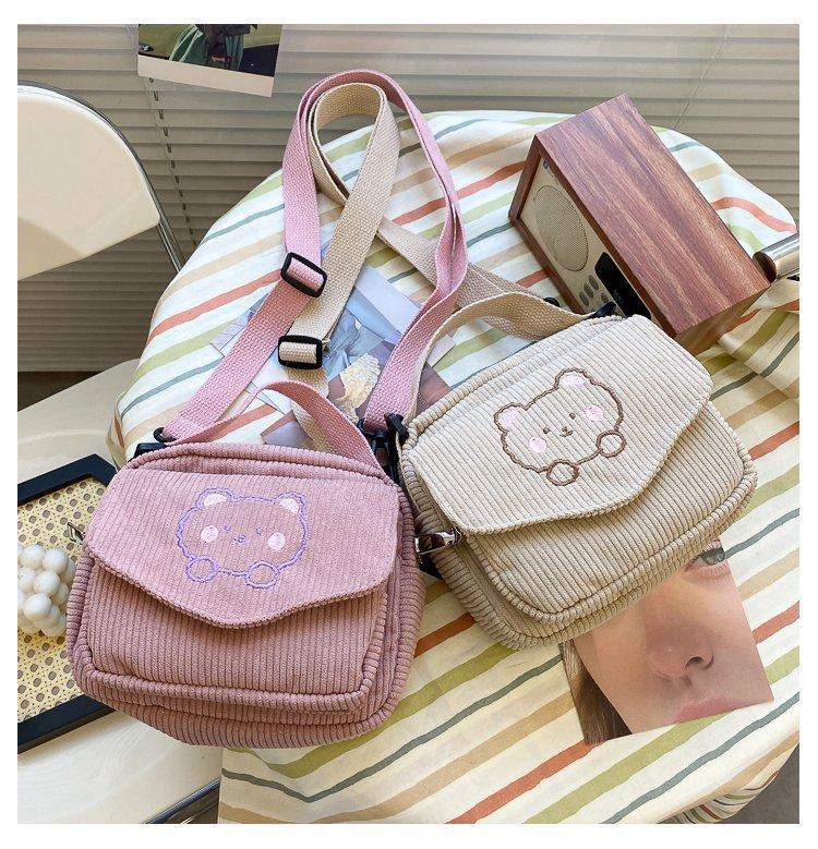 Cute Bear Aesthetic Mini Corduroy Shoulder Bag Bags by The Kawaii Shoppu | The Kawaii Shoppu