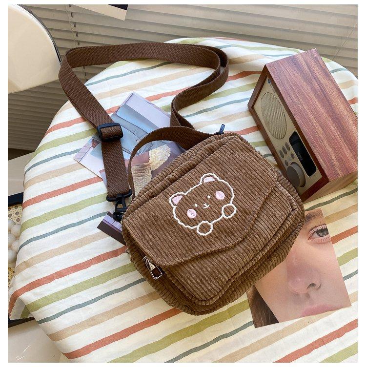 Cute Bear Aesthetic Mini Corduroy Shoulder Bag Bags by The Kawaii Shoppu | The Kawaii Shoppu