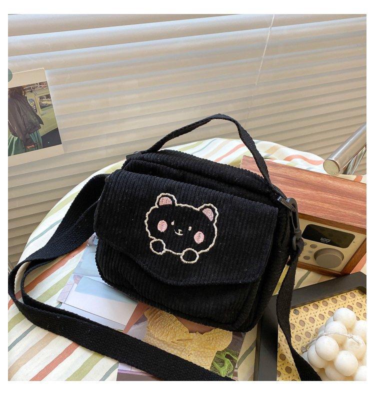 Cute Bear Aesthetic Mini Corduroy Shoulder Bag Bags by The Kawaii Shoppu | The Kawaii Shoppu