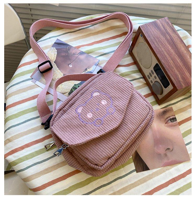 Cute Bear Aesthetic Mini Corduroy Shoulder Bag Bags by The Kawaii Shoppu | The Kawaii Shoppu