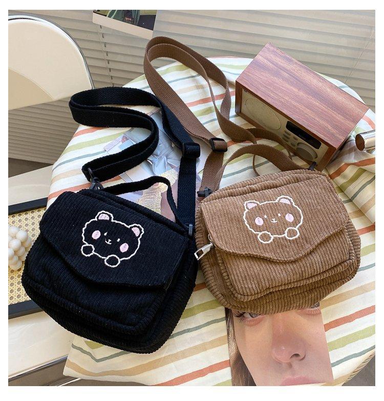 Cute Bear Aesthetic Mini Corduroy Shoulder Bag Bags by The Kawaii Shoppu | The Kawaii Shoppu