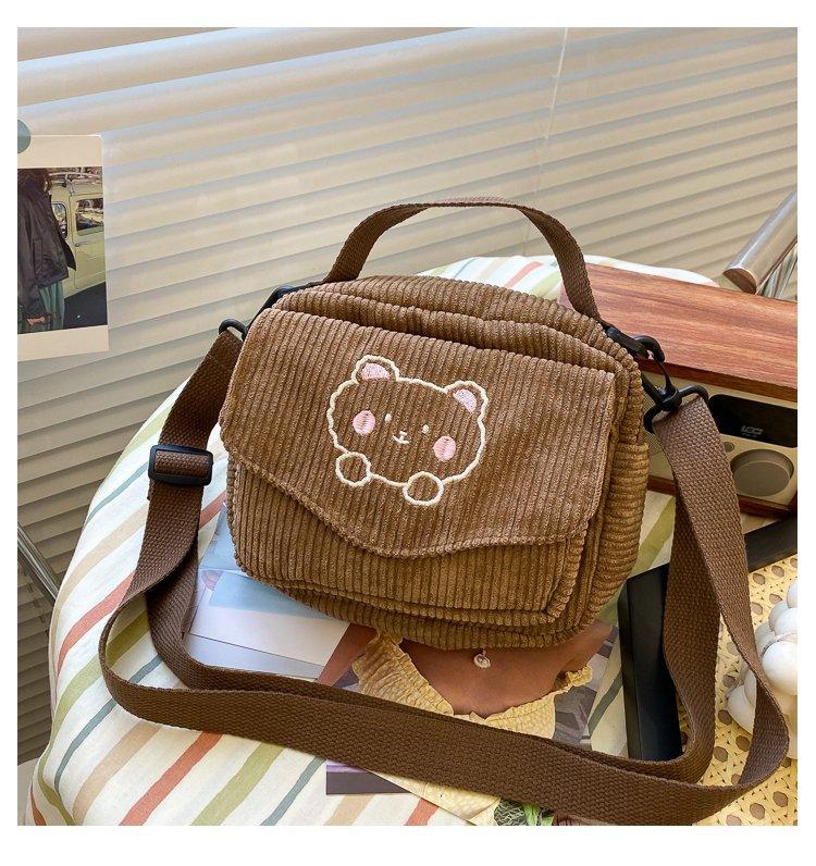 Cute Bear Aesthetic Mini Corduroy Shoulder Bag Bags by The Kawaii Shoppu | The Kawaii Shoppu