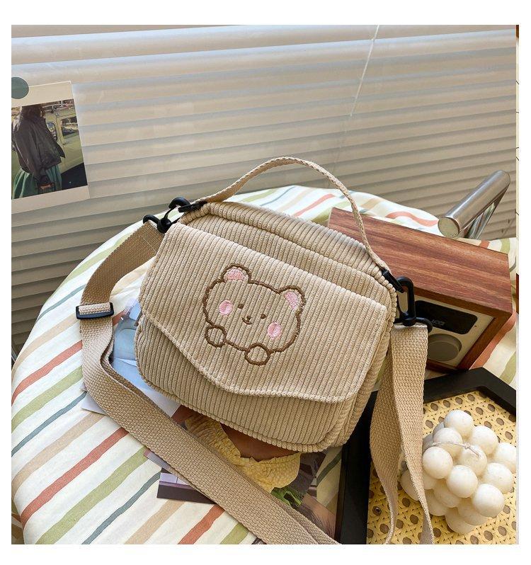 Cute Bear Aesthetic Mini Corduroy Shoulder Bag Bags by The Kawaii Shoppu | The Kawaii Shoppu