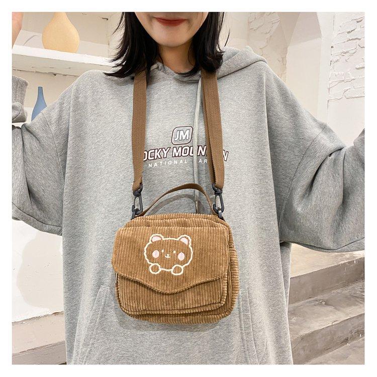 Cute Bear Aesthetic Mini Corduroy Shoulder Bag Bags by The Kawaii Shoppu | The Kawaii Shoppu