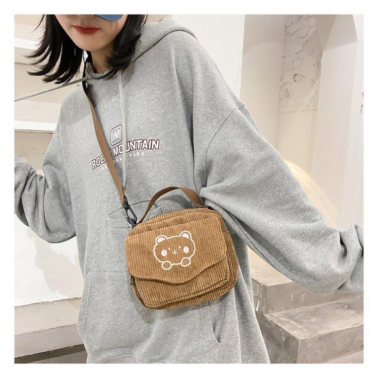 Cute Bear Aesthetic Mini Corduroy Shoulder Bag Bags by The Kawaii Shoppu | The Kawaii Shoppu