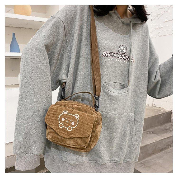 Cute Bear Aesthetic Mini Corduroy Shoulder Bag Bags by The Kawaii Shoppu | The Kawaii Shoppu