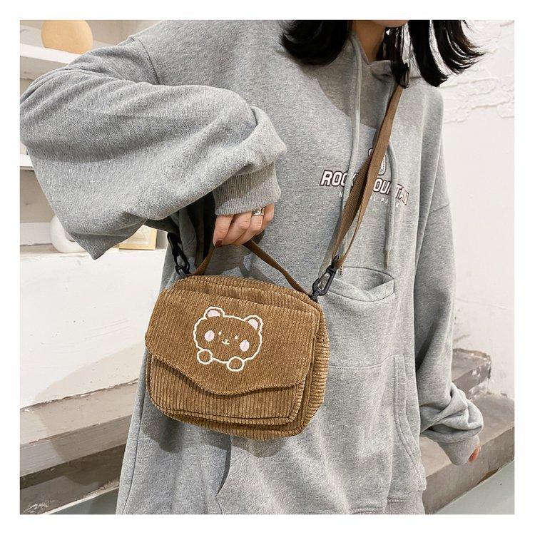 Cute Bear Aesthetic Mini Corduroy Shoulder Bag Bags by The Kawaii Shoppu | The Kawaii Shoppu