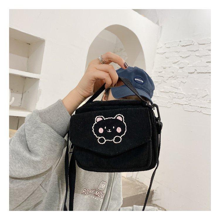 Cute Bear Aesthetic Mini Corduroy Shoulder Bag Bags by The Kawaii Shoppu | The Kawaii Shoppu